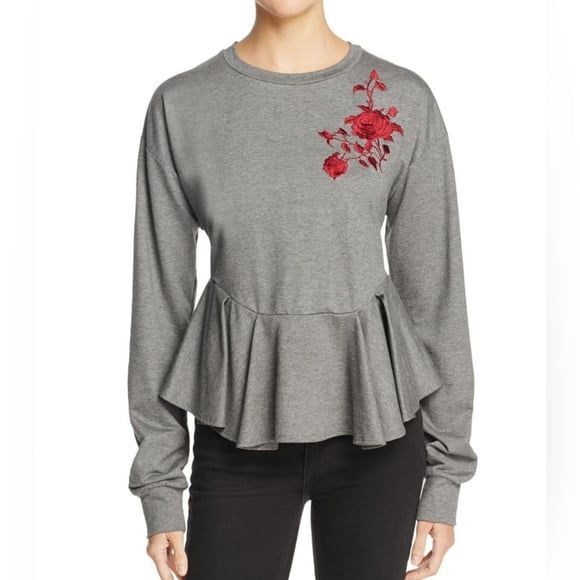 Petersyn Asher Gray Long Sleeve Peplum Shirt Small NWT - Picture 1 of 4